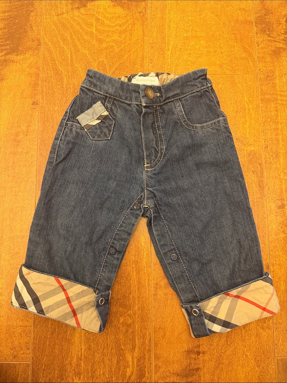 Burberry 9M Dark Blue Denim Kids Jeans with Signature Check Cuffs